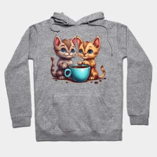 kitty and puppy with coffee Hoodie